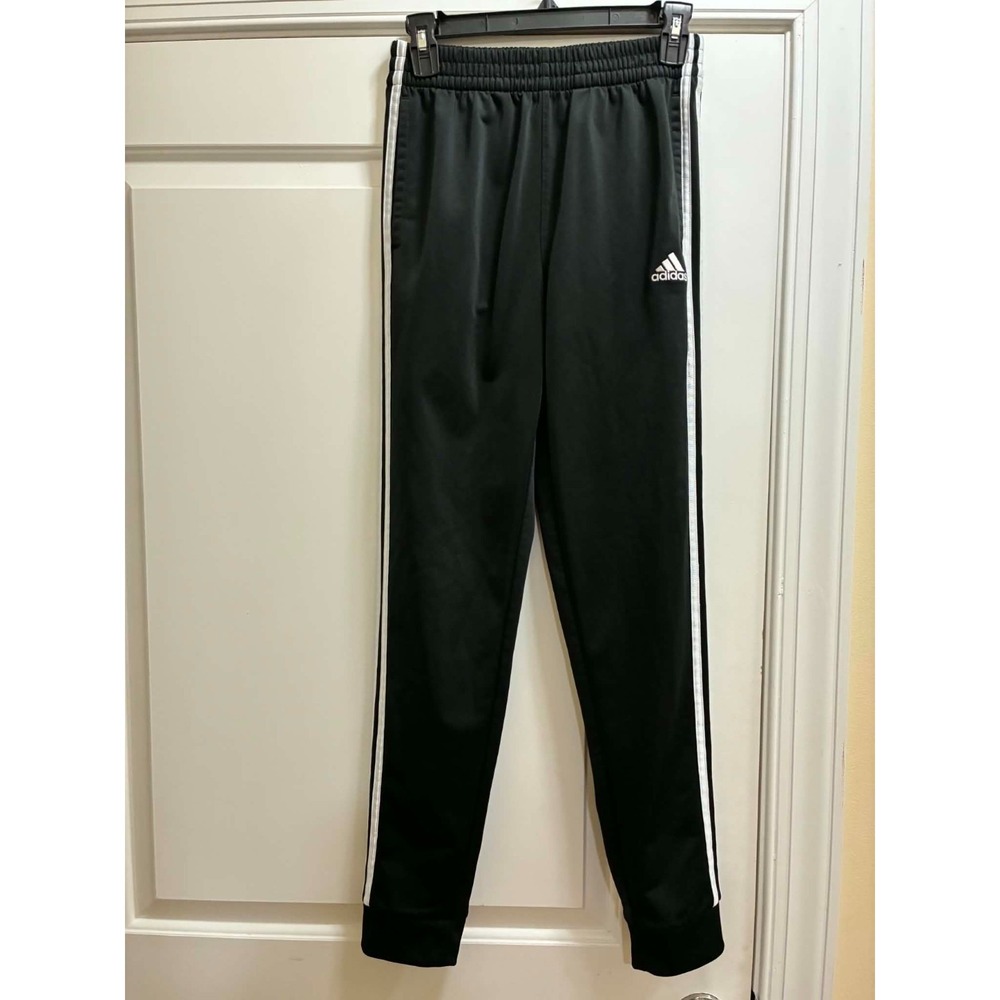 Adidas BoysLarge Black Tapered Track Pants 3 Stripe Athletic Joggers Soccer